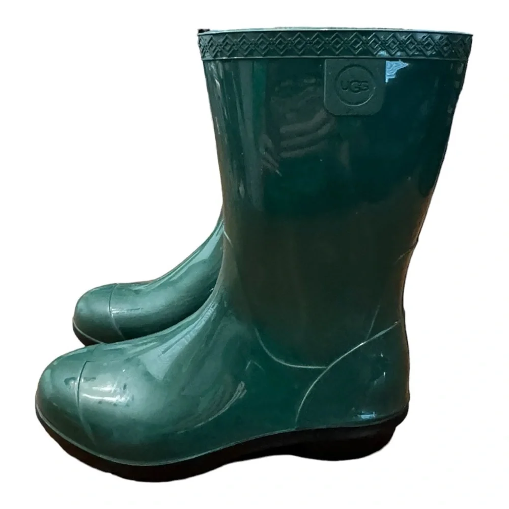 UGG Womens Raana Green Waterproof Round Toe Mid Calf Comfort Rain Boots Sz US 6